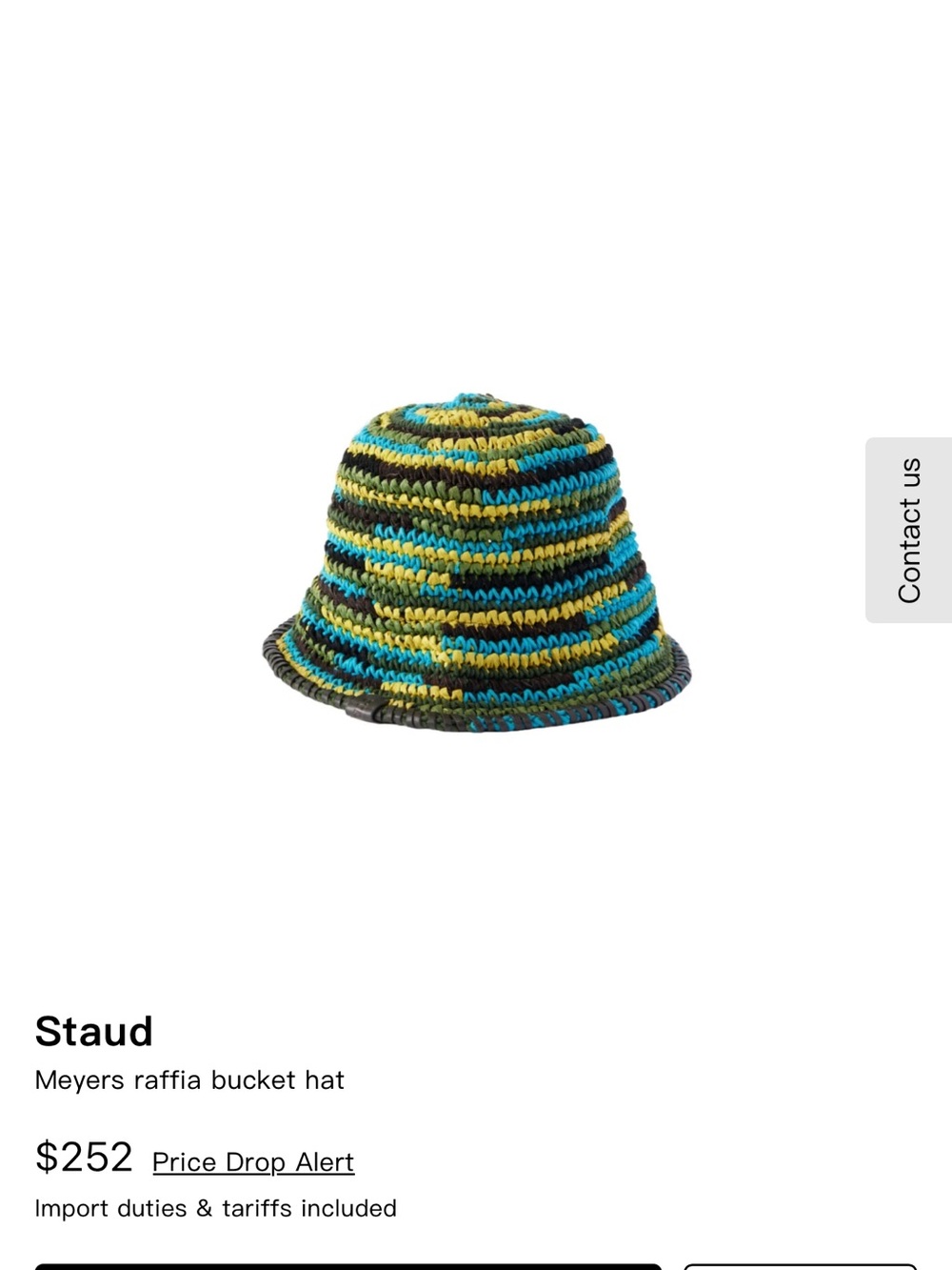 NWT STAUD Meyers Striped Raffia Bucket Hat in Blue, Green & Black